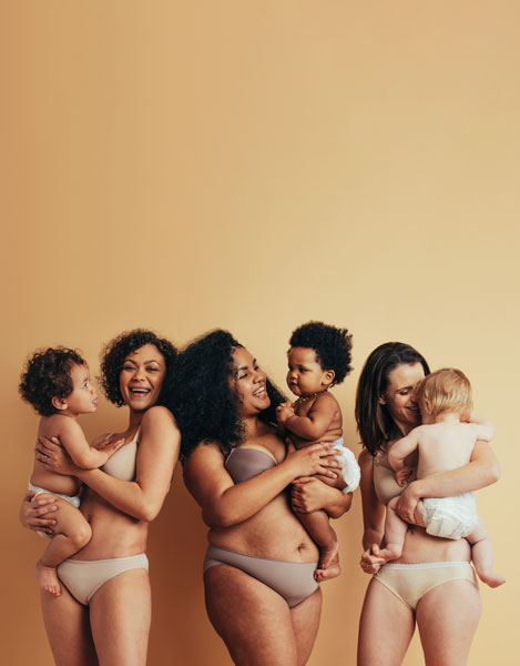 diverse group of moms with babies